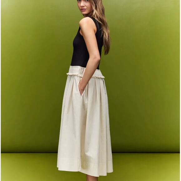 Plan C Black Cream Fit Flare Midi Dress SIZE 10 Romantic Cotton Designer $375 - Picture 2 of 10